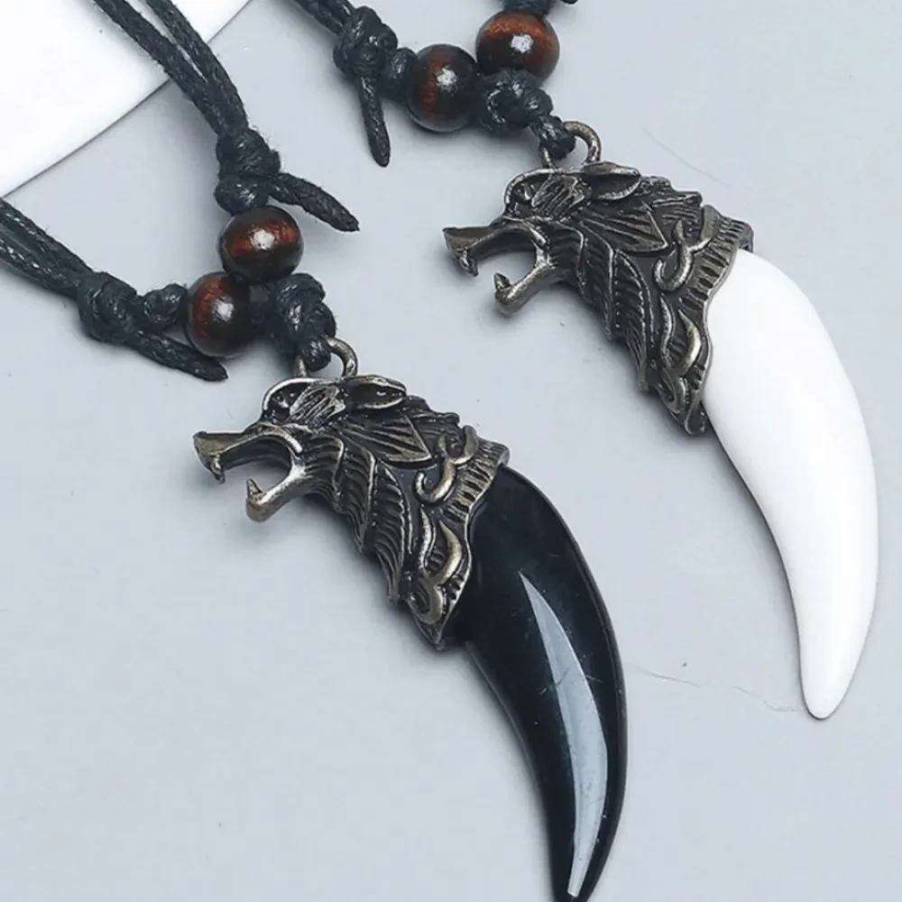 3for$20 1pc Braid Rope Necklace Men Pendant Necklace, Wolf Head Necklace tooth